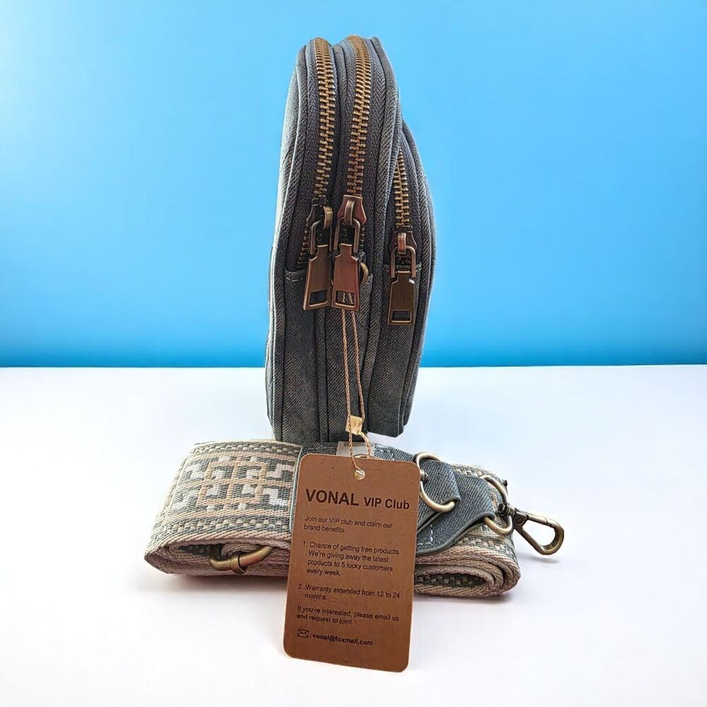 Handbag for Women Triple Pockets Crossbody Shoulder Bag Soft Denim - Picture 6 of 12